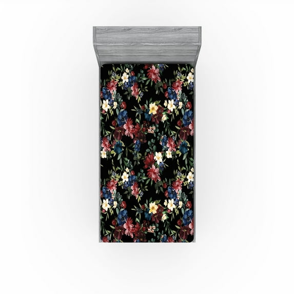 Ambesonne Flowers Boho Fitted Sheet, Night Forest Artwork, Twin Size, Pale Yellow Reseda Green