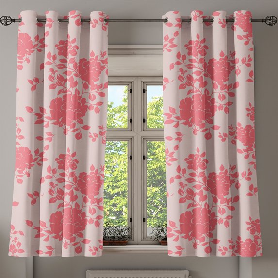 Ambesonne Flowers Boho Grommet Curtain, Blooming Floral Art, 50"x63", Coral and Pale Rose
