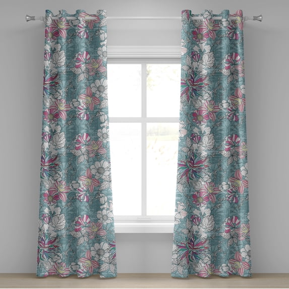 Ambesonne Flowers Boho Grommet Curtain, Colorful Dahlia Art, 50"x96", Hot Pink Seafoam and White