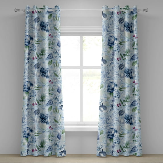 Ambesonne Flowers Boho Grommet Curtain, Leaves Greenery Art, 50"x108", Pale Blue Peacock Green