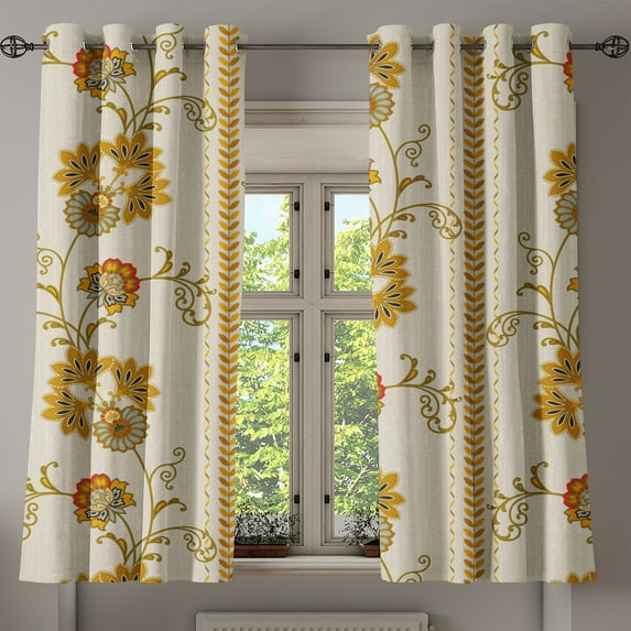Ambesonne Flowers Boho Grommet Curtain, Oriental Floral Design, 50"x63", Pale Tan Dark Yellow