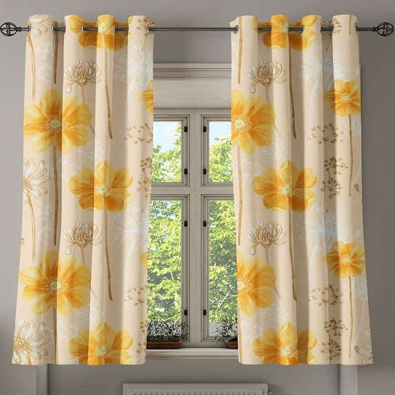 Ambesonne Flowers Boho Grommet Curtain, Romantic Summer Floral, 50"x63", Earth Yellow Mustard Tan