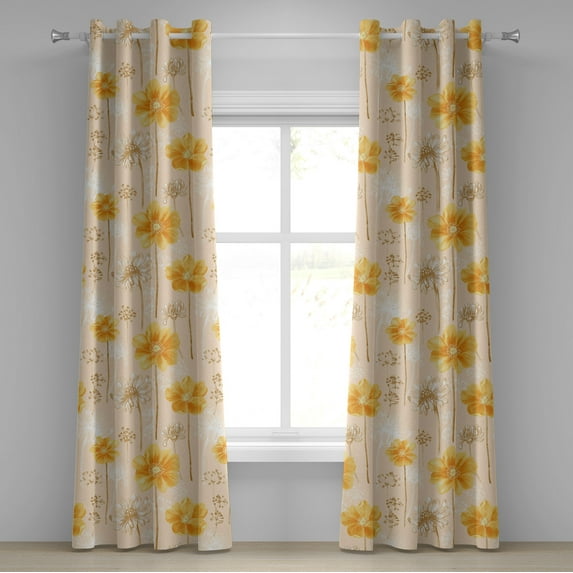 Ambesonne Flowers Boho Grommet Curtain, Romantic Summer Floral, 50"x96", Earth Yellow Mustard Tan
