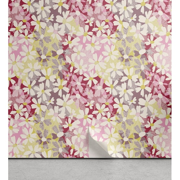 Ambesonne Flowers Boho Peel & Stick Wallpaper for Home, Daisy Minimalist Bloom, 13"x72", Magenta Yellow Green Pink