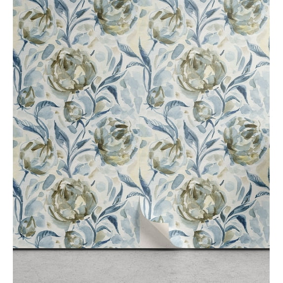 Ambesonne Flowers Boho Peel & Stick Wallpaper for Home, Wild Life Floral Art, 13"x36", Blue Grey Peacock Green