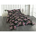 thumbnail image 1 of Ambesonne Flowers Boho Quilted Coverlet 3 Pcs, Night Roses Artwork, Queen Size, Pink Reseda Green, 1 of 4