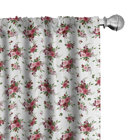 Ambesonne Flowers Curtains, Bridal Bouquets Roses, Pair of 28"x63", Pink Ruby Green