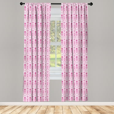 Ambesonne Flowers Curtains, Damask Art Pattern Vintage, Pair of 28"x63", White Magenta
