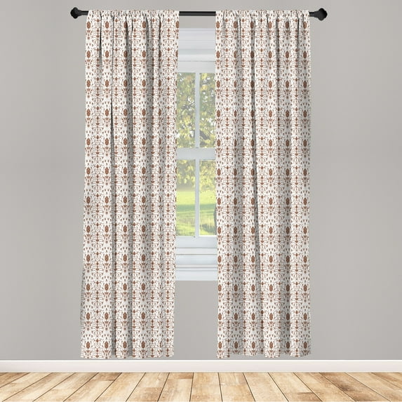 Ambesonne Flowers Curtains, Damask Art Pattern Vintage, Pair of 28"x95", White Caramel