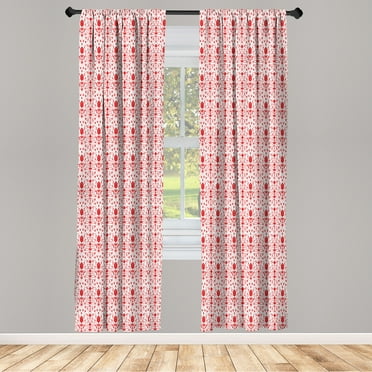 Ambesonne Flowers Curtains, Damask Pattern Vintage Art, Pair of 28"x63", White Scarlet