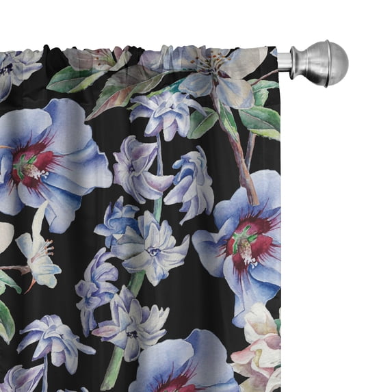 Ambesonne Flowers Curtains, Hyacinth Branches Bloom, Pair of 28"x95", Charcoal Grey and Ceil Blue