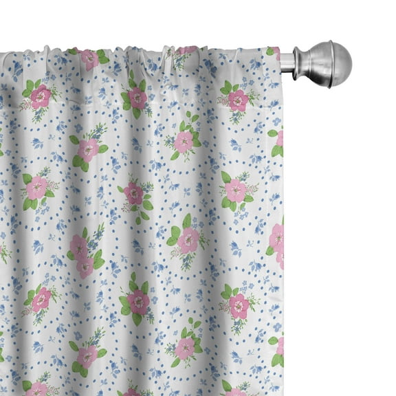 Ambesonne Flowers Curtains, Nature Romance Classic, Pair of 28"x63", Pink and Blue