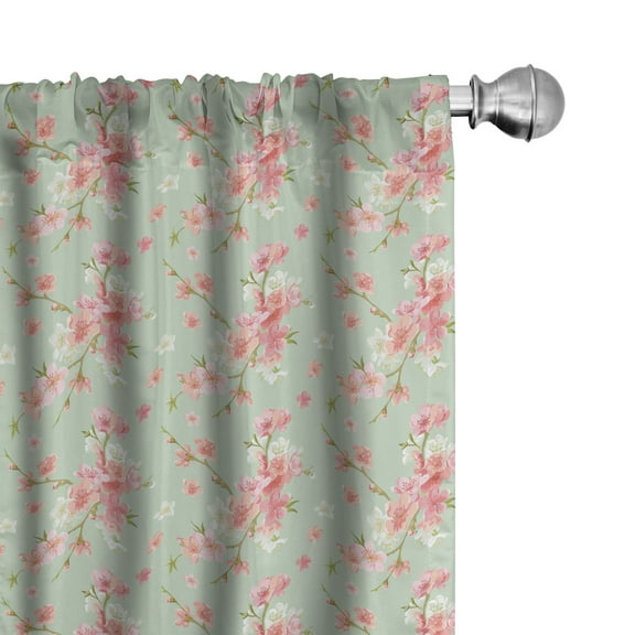 Ambesonne Flowers Curtains, Retro Spring Blossoms, Pair of 28"x95", Mint Pink