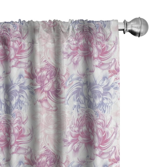 Ambesonne Flowers Curtains, Romantic Floral Design, Pair of 28"x84", Pink and White