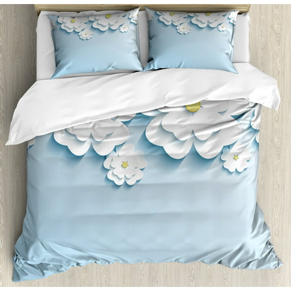 Ambesonne Flowers Duvet Cover Set, Abstract Cherry Blossom, 2-Calking, Pale Blue and White