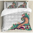 thumbnail image 1 of Ambesonne Flowers Duvet Cover Set, Floral Tribal Paisley, Queen, Pale Grey Jade Green, 1 of 3
