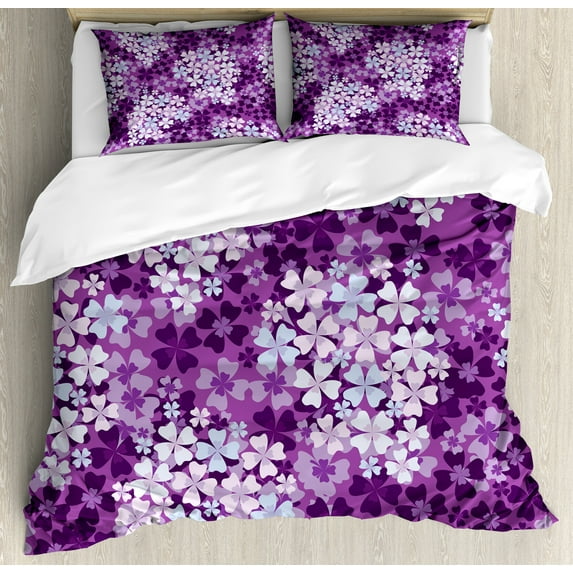 Ambesonne Flowers Duvet Cover Set, Hydrangea Lilacs Field, 2-Calking, Pale Blue Purple White
