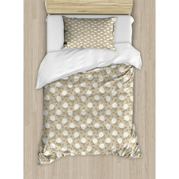 Ambesonne Flowers Duvet Cover Set, Romantic Roses Branches, Twin, Tan Cocoa and White