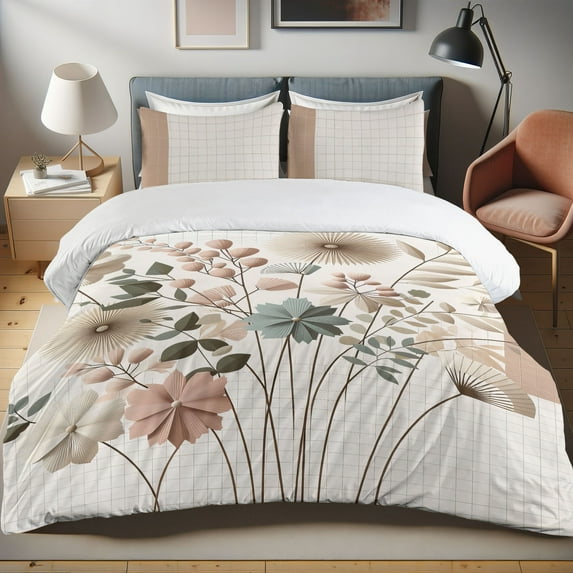Ambesonne Flowers Duvet Cover Set, Tender Floral Shot Modern, Twin, Eggshell Blush Green