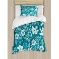 thumbnail image 1 of Ambesonne Flowers Duvet Cover Sets, Floral Romantic Beams, 2-Twin, Petrol Blue Teal White, 1 of 4