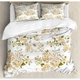 thumbnail image 1 of Ambesonne Flowers Duvet Cover Sets, Floral Roses Vector, 2-King, White and Beige, 1 of 7