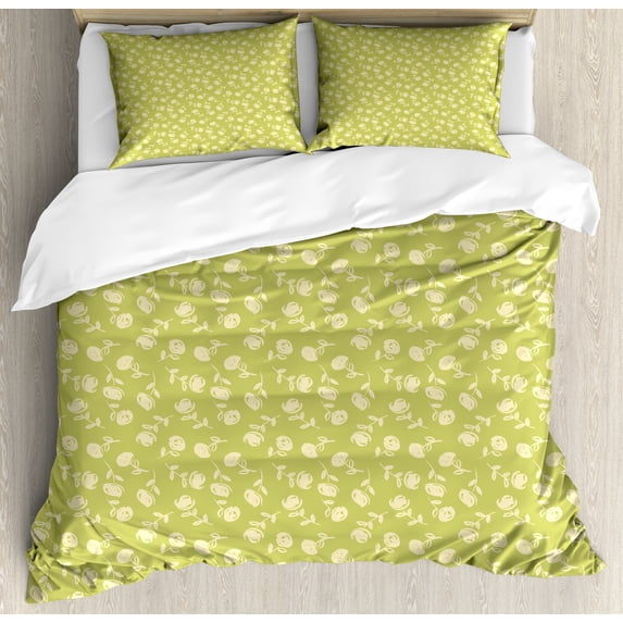 Ambesonne Flowers Duvet Cover Sets, Hand Painted Romantic Roses, 2-King, Khaki Pale Yellow