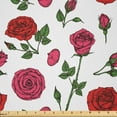 thumbnail image 1 of Ambesonne Flowers Fabric by the Yard Microfiber, Romantic Roses Composition, 5 Yards, Green and Dark Pink, 1 of 2
