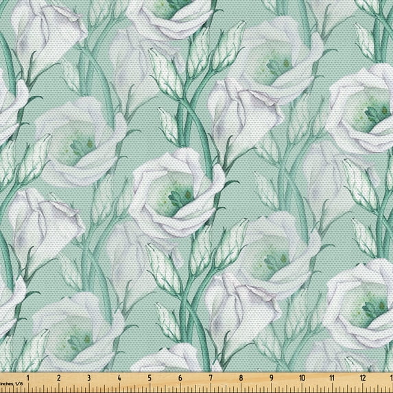 Ambesonne Flowers Fabric by the Yard Upholstery, Nature Spring Painting Art, 2 Yards, Almond Green and Coconut