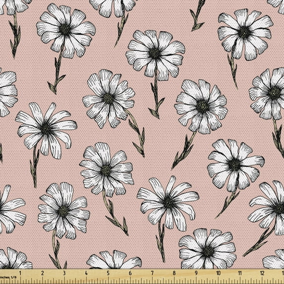 Ambesonne Flowers Fabric by the Yard Upholstery, Chamomile Floral Motifs, 1 Yard, Blush Purpleblue