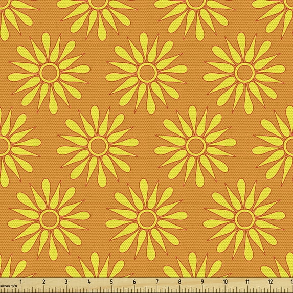 Ambesonne Flowers Fabric by the Yard Upholstery, Warm Tone Blossoms Season, 5 Yards, Dark Orange and Yellow