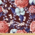 thumbnail image 1 of Ambesonne Flowers Fabric by the Yard Upholstery, Vintage Romantic Hydrengeas, 2 Yards, Maroon Mauve Salmon, 1 of 5