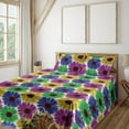 thumbnail image 1 of Ambesonne Flowers Fitted & Flat Sheet with Shams 4 Pcs Set, Blooming Colorful Gerbera, Calking, Blue Purple Green, 1 of 1