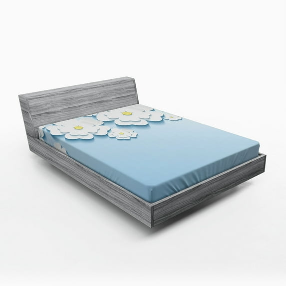 Ambesonne Flowers Fitted Sheet, Abstract Cherry Blossom, Queen Size, Pale Blue and White