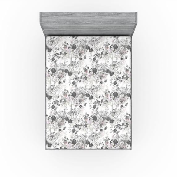 Ambesonne Flowers Fitted Sheet, Achromatic Retro Wild Roses, King Size, Dimgray and Soft Pink