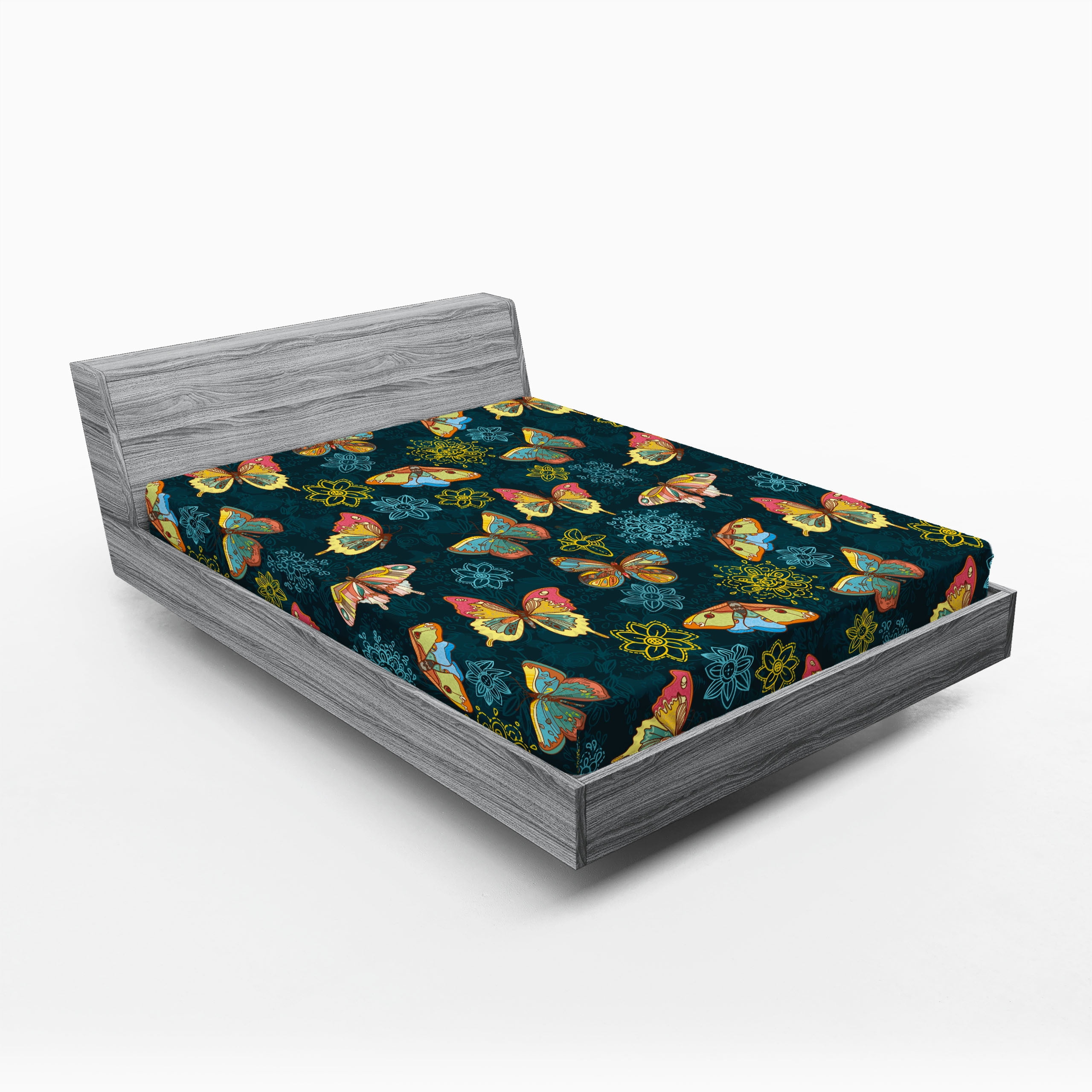 Full Size Blue Microfiber Butterfly Print Fitted Sheet