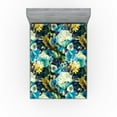 thumbnail image 1 of Ambesonne Flowers Fitted Sheet, Floral Botany Pattern Print, King Size, Mustard Teal Blue, 1 of 5