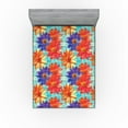 thumbnail image 1 of Ambesonne Flowers Fitted Sheet, Grunge Rustic Effect Blooms, Queen Size, Dark Coral Violet and Blue, 1 of 5