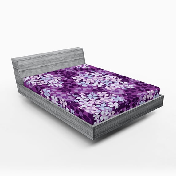 Ambesonne Flowers Fitted Sheet, Hydrangea Lilacs Field, Queen Size, Pale Blue Purple White