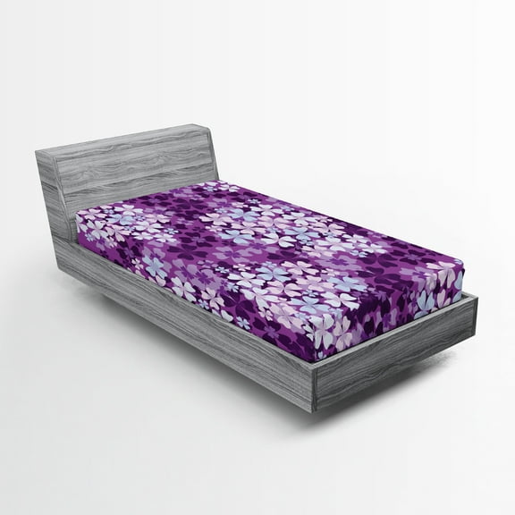 Ambesonne Flowers Fitted Sheet, Hydrangea Lilacs Field, Twin XL Size, Pale Blue Purple White