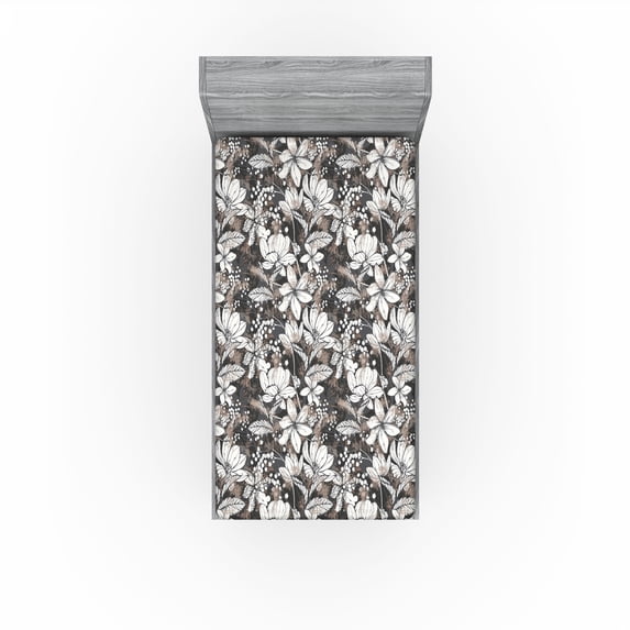 Ambesonne Flowers Fitted Sheet, Mimosa Frangipani Print, Twin Size, Warm Taupe Dimgray