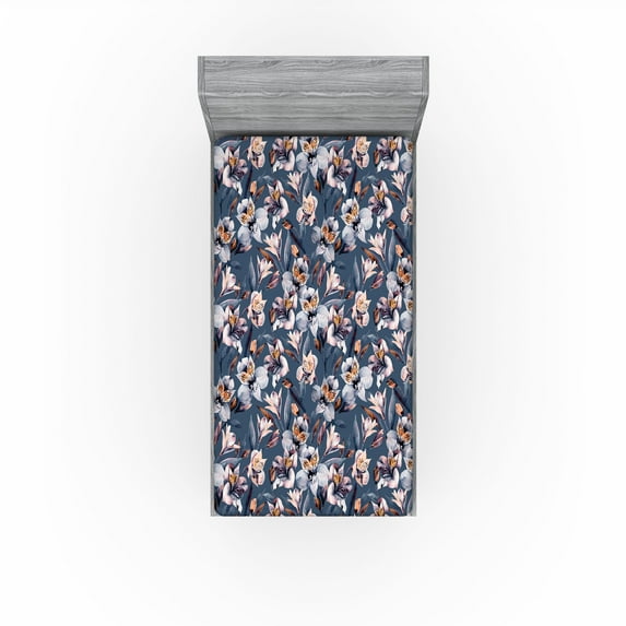 Ambesonne Flowers Fitted Sheet, Peruvian Lily Tropical Art, Twin Size, Slate Blue Orange Rose