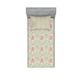 thumbnail image 1 of Ambesonne Flowers Fitted Sheet & Pillow Sham Set, Retro Spring Blossoms, Twinxl, Mint Pink, 1 of 2