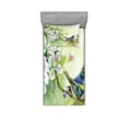 thumbnail image 1 of Ambesonne Flowers Fitted Sheet & Pillow Sham Set, Watercolor Birds Spring, Twin, Reseda Green and Yellow, 1 of 2