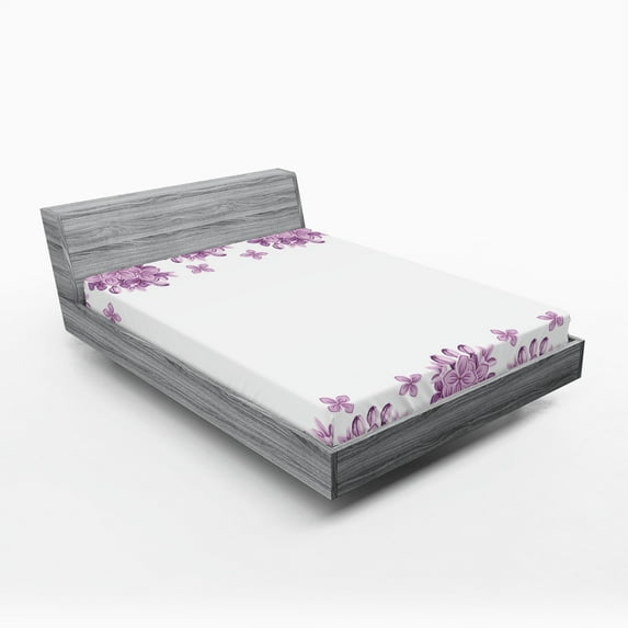 Ambesonne Flowers Fitted Sheet, Romantic Lilac Garden, Full Size, Lilac White