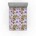 thumbnail image 1 of Ambesonne Flowers Fitted Sheet, Spring Petals Floral Print, King Size, Lavender Pale Sepia and Green, 1 of 5