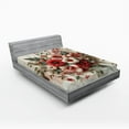 thumbnail image 1 of Ambesonne Flowers Fitted Sheet, Tender Floral Marble Print, Full Size, Pale Ruby and Laurel Green, 1 of 3