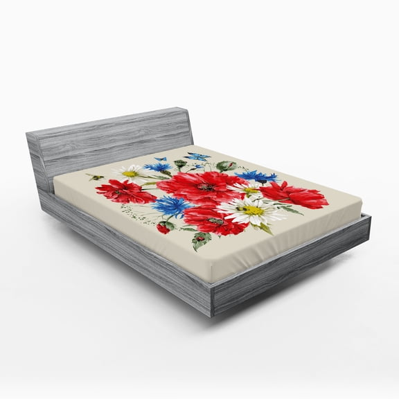 Ambesonne Flowers Fitted Sheet, Vintage Poppies Daisy, Full Size, Multicolor