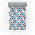 thumbnail image 1 of Ambesonne Flowers Fitted Sheet, Watercolor Neutral Floral, Full Size, Deep Sky Blue Sand Brown, 1 of 5