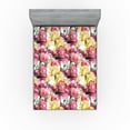 thumbnail image 1 of Ambesonne Flowers Fitted Sheet, Watercolor Tulip and Irises, King Size, Dried Rose Mustard, 1 of 5
