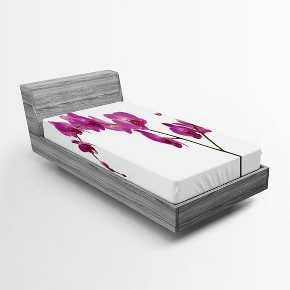 Ambesonne Flowers Fitted Sheet, Wild Orchids Petals, Twin XL Size, Violet